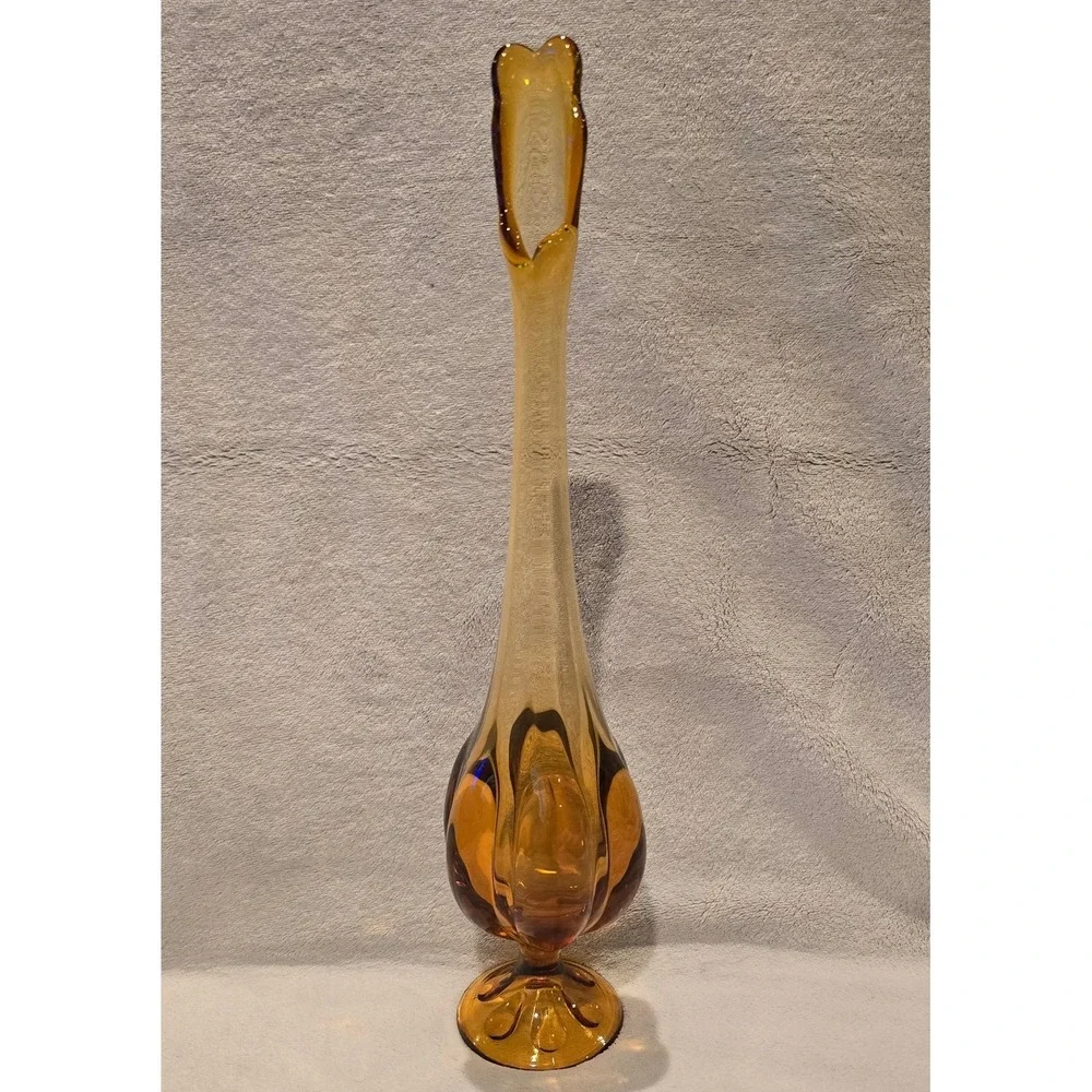 Vtg Viking Glass Epic Six Petal Swung Vase Amber Mid Century Modern Glass 15.5in